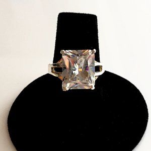 Radiant cut Solitaire SILVER Ring